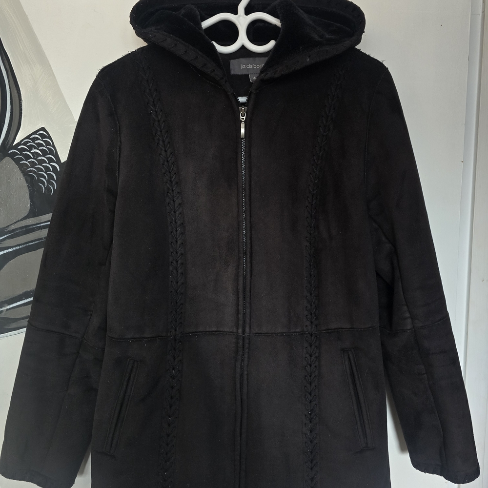 Liz Claiborne Black SUEDE Jacket with Hood